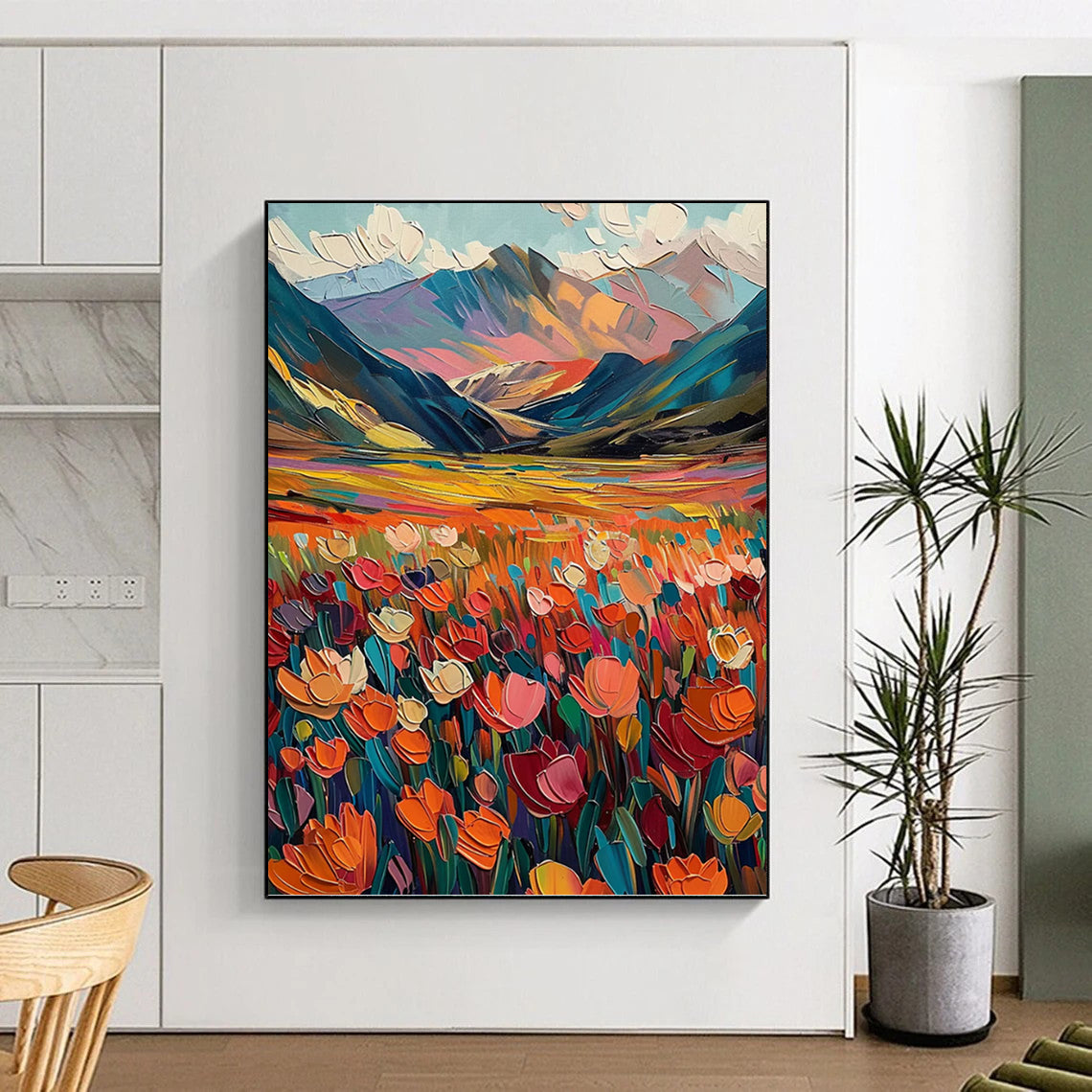“Colorful Mountain Field” - Landscape, Vibrant - Hued Painting On Canvas PT1597