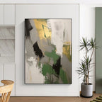 Green - Gray - Gold Abstract Dynamics Painting On Canvas DS115