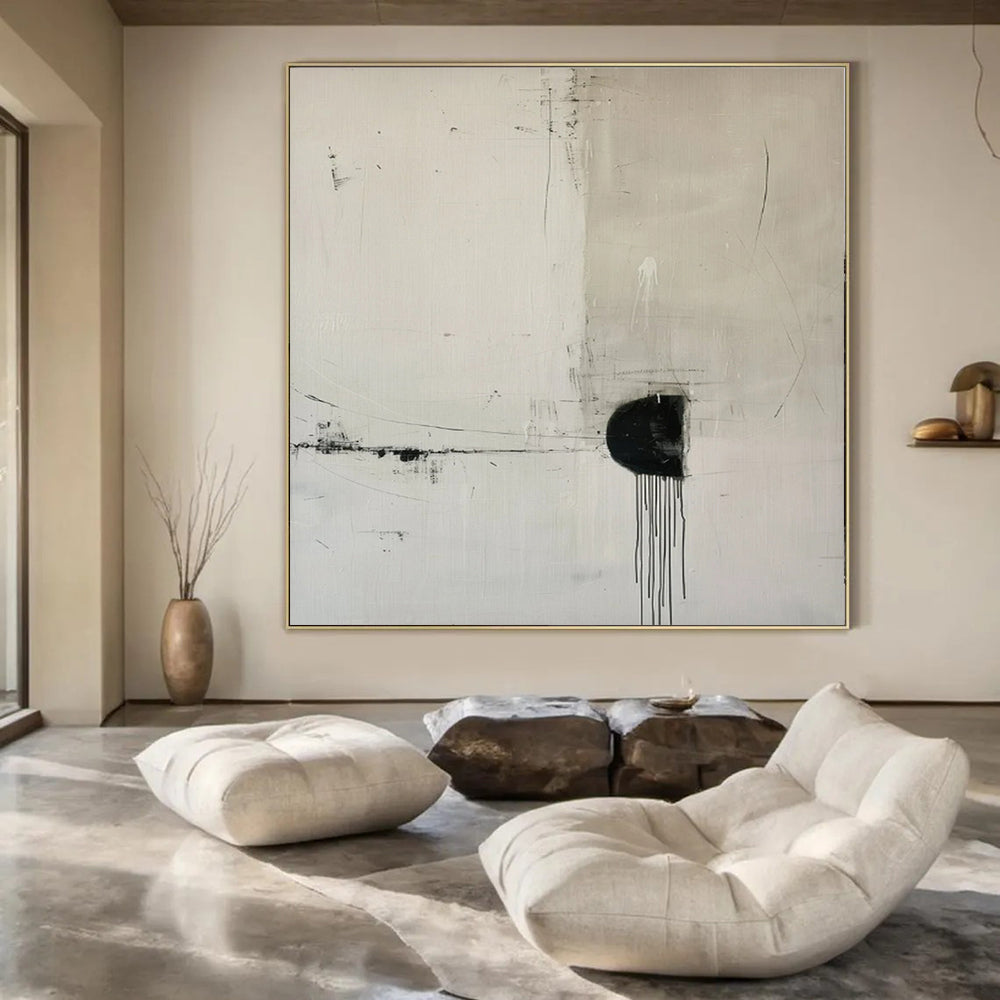 Black and White Minimalist, "Monochrome Drip" – Abstract Minimalist Painting On Canvas PS0934