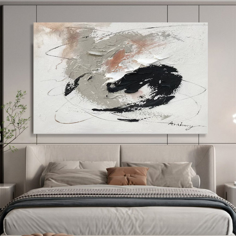 “Gray - Black - White Abstract Swirls” - Expressive Abstract Painting On Canvas PT1564