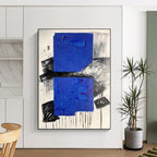 “Blue - Black - White Abstract Textured Squares” - Tactile Abstract Painting On Canvas PS0330