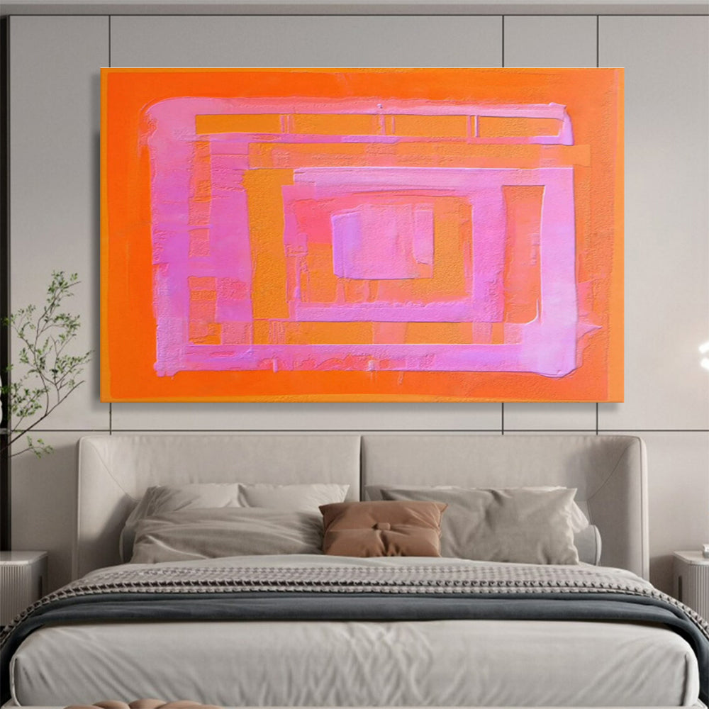 Pink and Orange Geometric Layers - Color Field Abstract Painting On Canvas DKS368