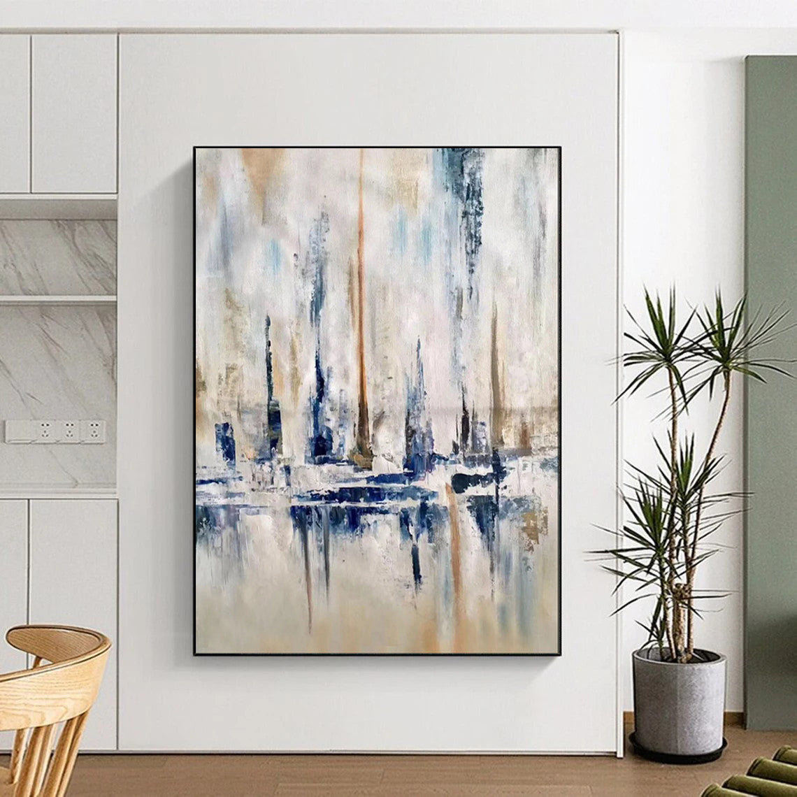 “Cityscape in Blue - Beige Abstract” - Urban Abstract Painting On Canvas PT1959