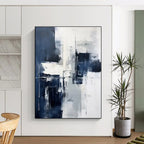 “Navy - White - Grey Abstract Bold Blocks” Painting On Canvas PS0840