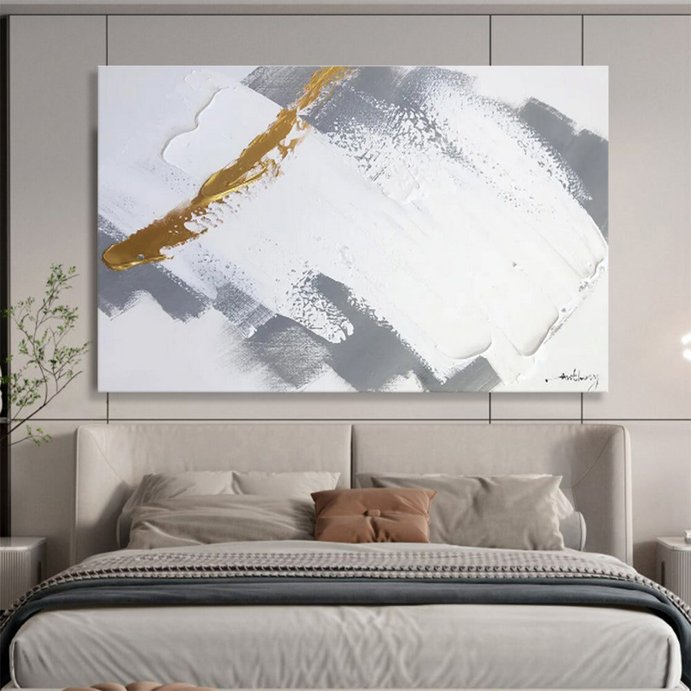 Gold Streak on Gray - Striking Abstract Painting On Canvas DKS317