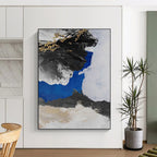 “Black - White - Gold Abstract Shapes” - Minimalist Abstract Painting On Canvas PT1231