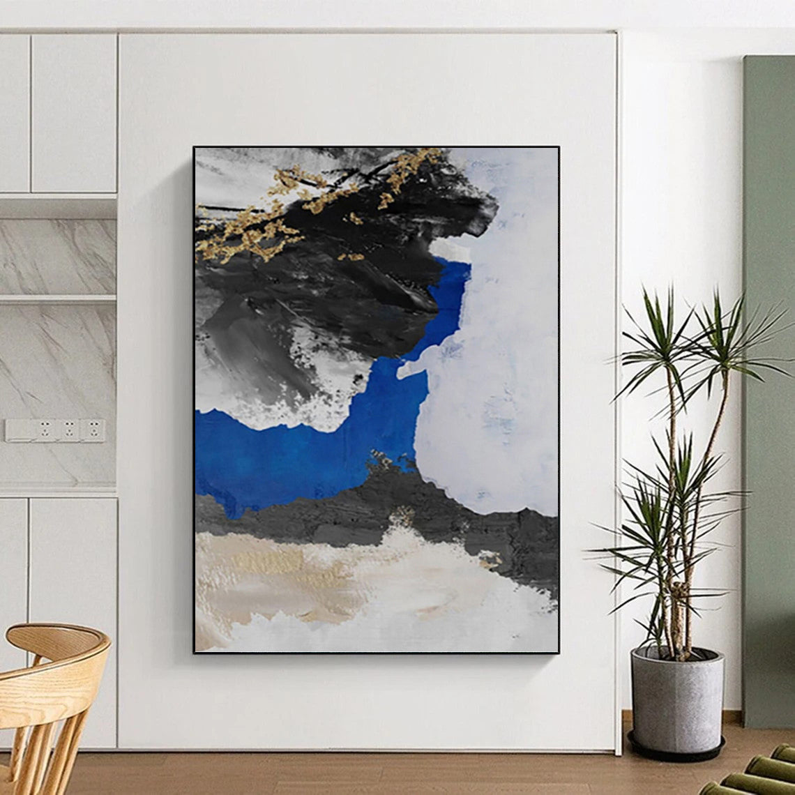 “Black - White - Gold Abstract Shapes” - Minimalist Abstract Painting On Canvas PT1231