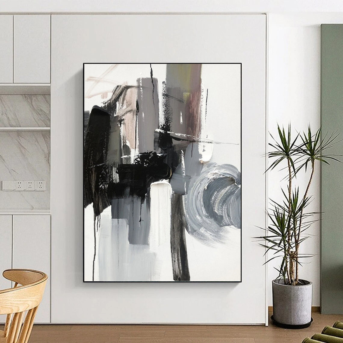 “Grey - Black Abstract Forms” - Minimalist Abstract Painting On Canvas PT1271