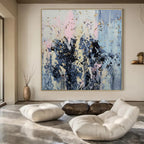 Light Blue, Pink, Gray, Gold with Textured Strokes "Ethereal Drizzle" Abstract Painting On Canvas PS1404