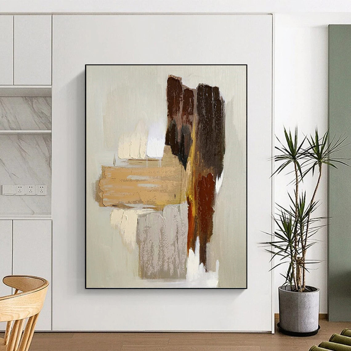“Neutral Tones Collage” - Brown, Beige, and White Abstract Painting On Canvas PT1067