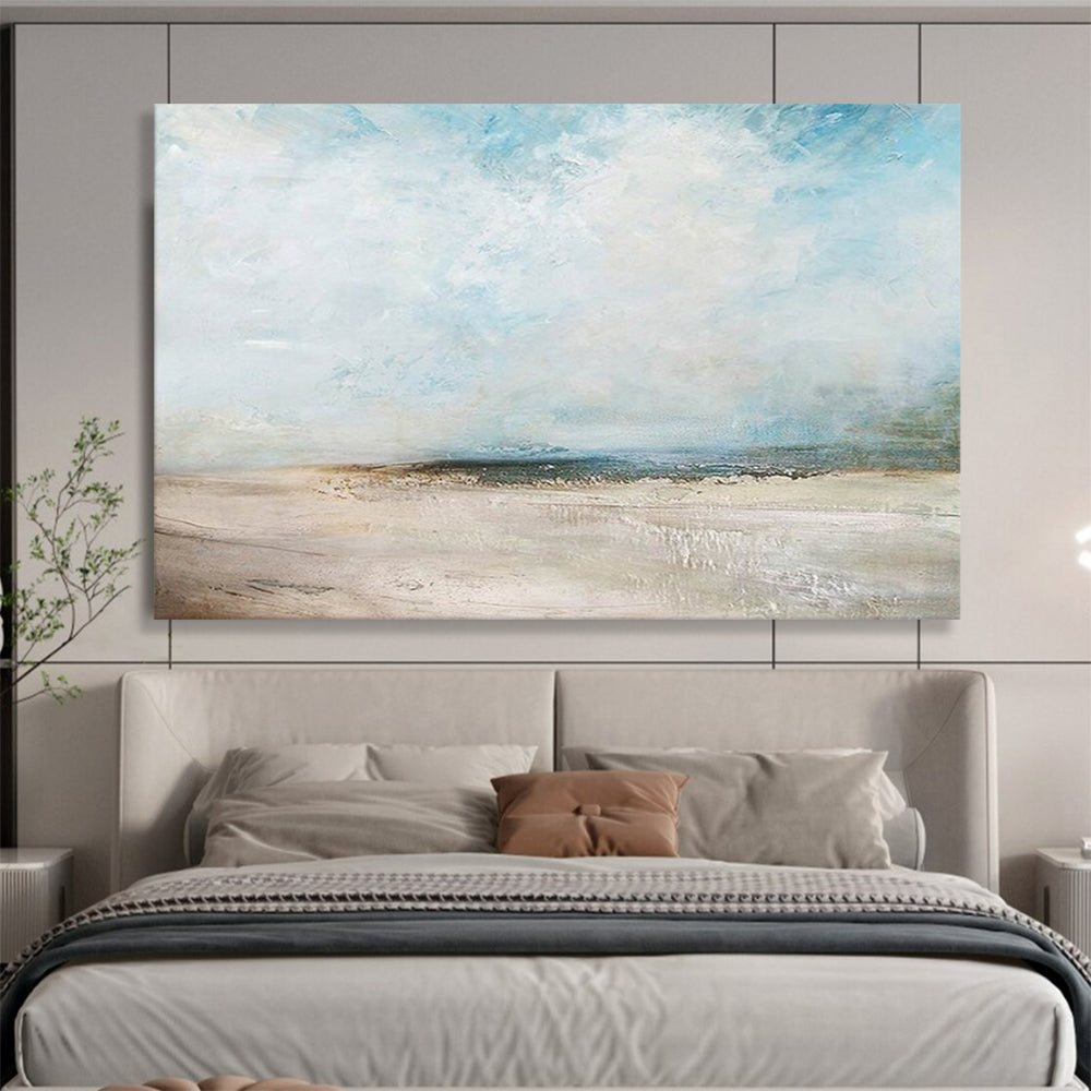 “Blue - White Abstract Beach” - Textured Skies “Cloudy Coast” Painting On Canvas PT1670