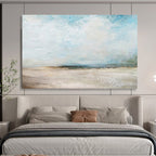 “Blue - White Abstract Beach” - Textured Skies “Cloudy Coast” Painting On Canvas PT1670