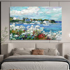 “Impressionistic Coastal Village” - Lively Seascape Painting On Canvas DKS450