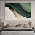 “Flowing Green - Beige Waves” - Green, Beige & White Abstract, Fluid Acrylic Painting On Canvas DKS753