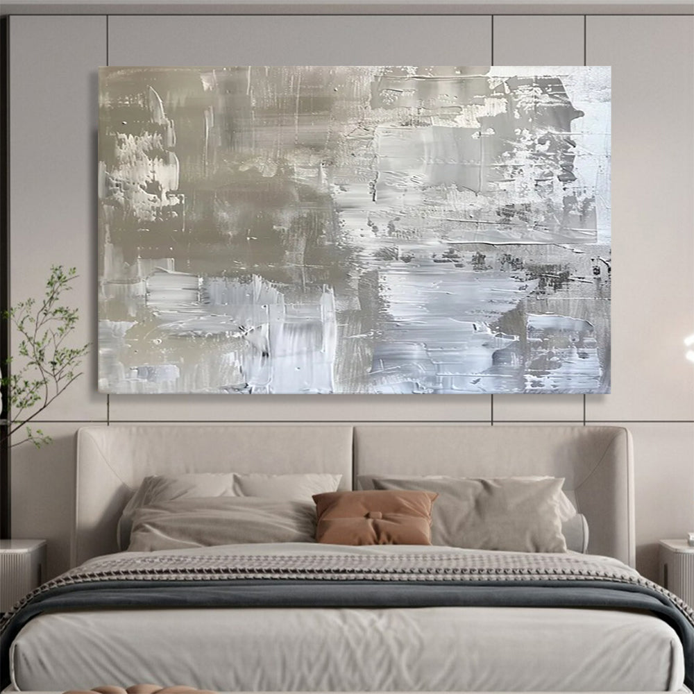 “Silver and Gray Textured Abstract” - Industrial Abstract Painting On Canvas PT104