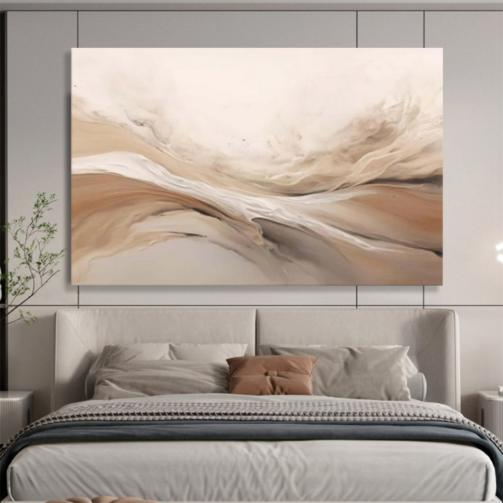 Beige and White Flowing Waves Abstract Painting On Canvas DKS092