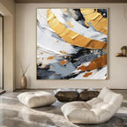 Gold and Gray Impasto Swirls - Textured Metallic Abstract Painting On Canvas PS1243