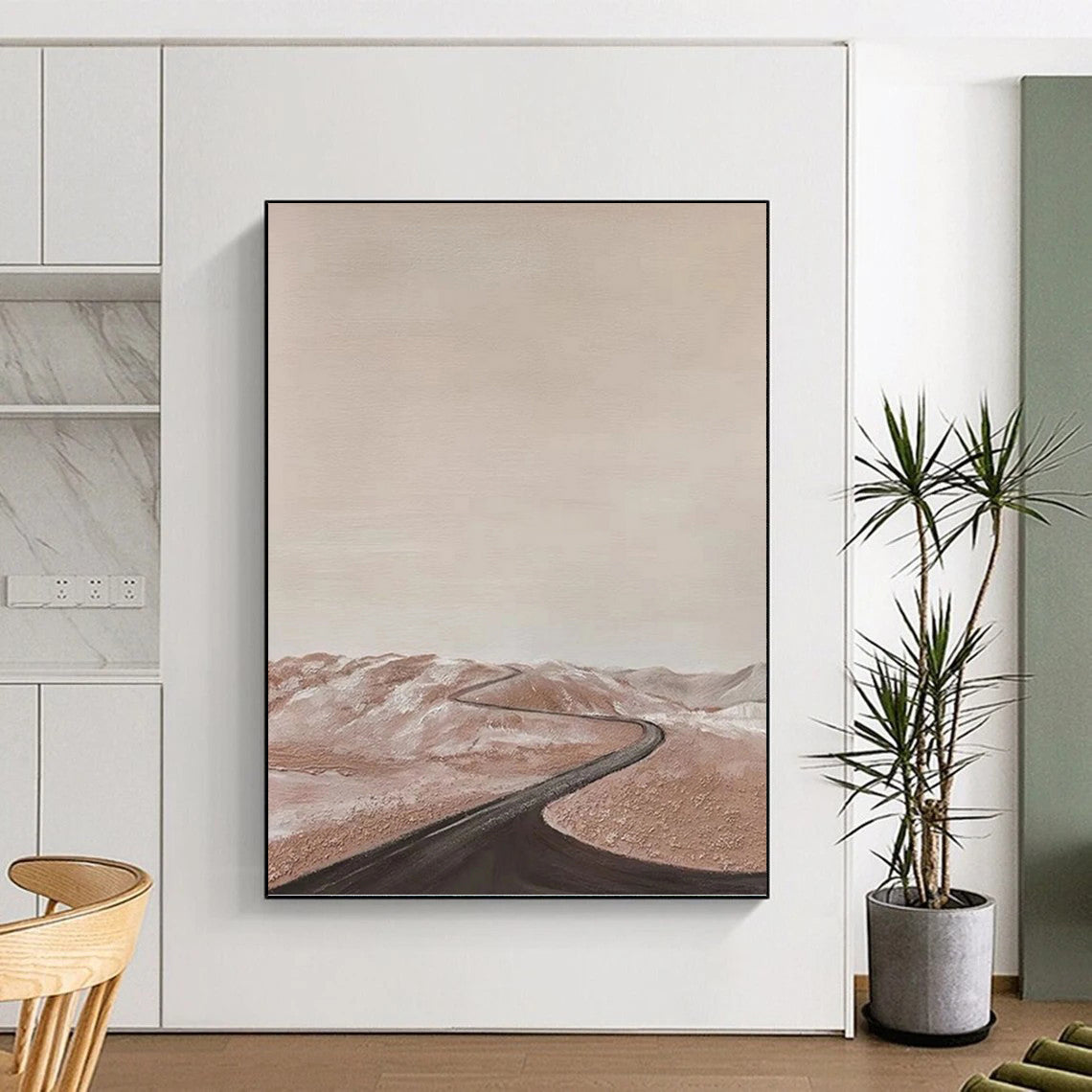 “Pink - Brown Desert Road” - Landscape Abstract Painting On Canvas PT1123