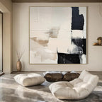 “Beige - Black - Gray Geometric” - Sleek Abstract Painting On Canvas PS0130