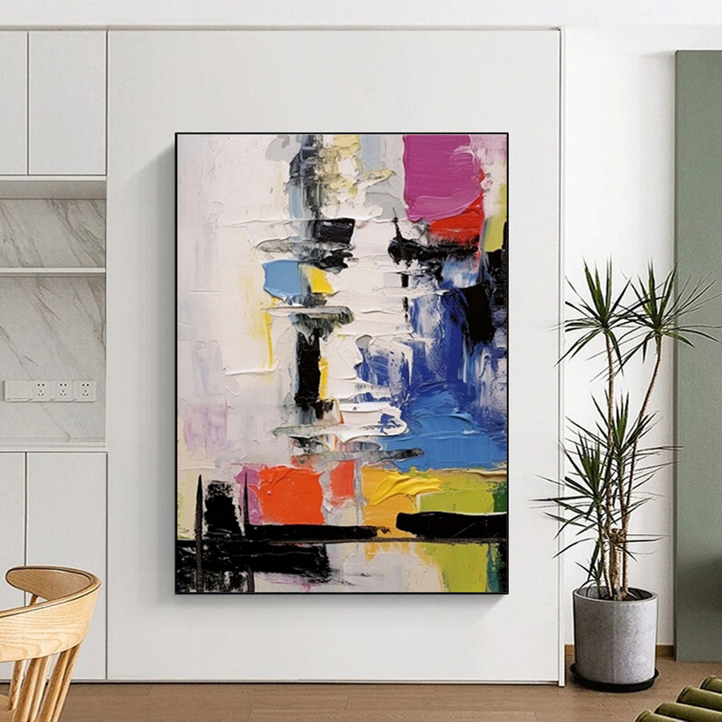 “Color - Blocked Abstract” - Multicolor Abstract Cubist Painting On Canvas PS0698