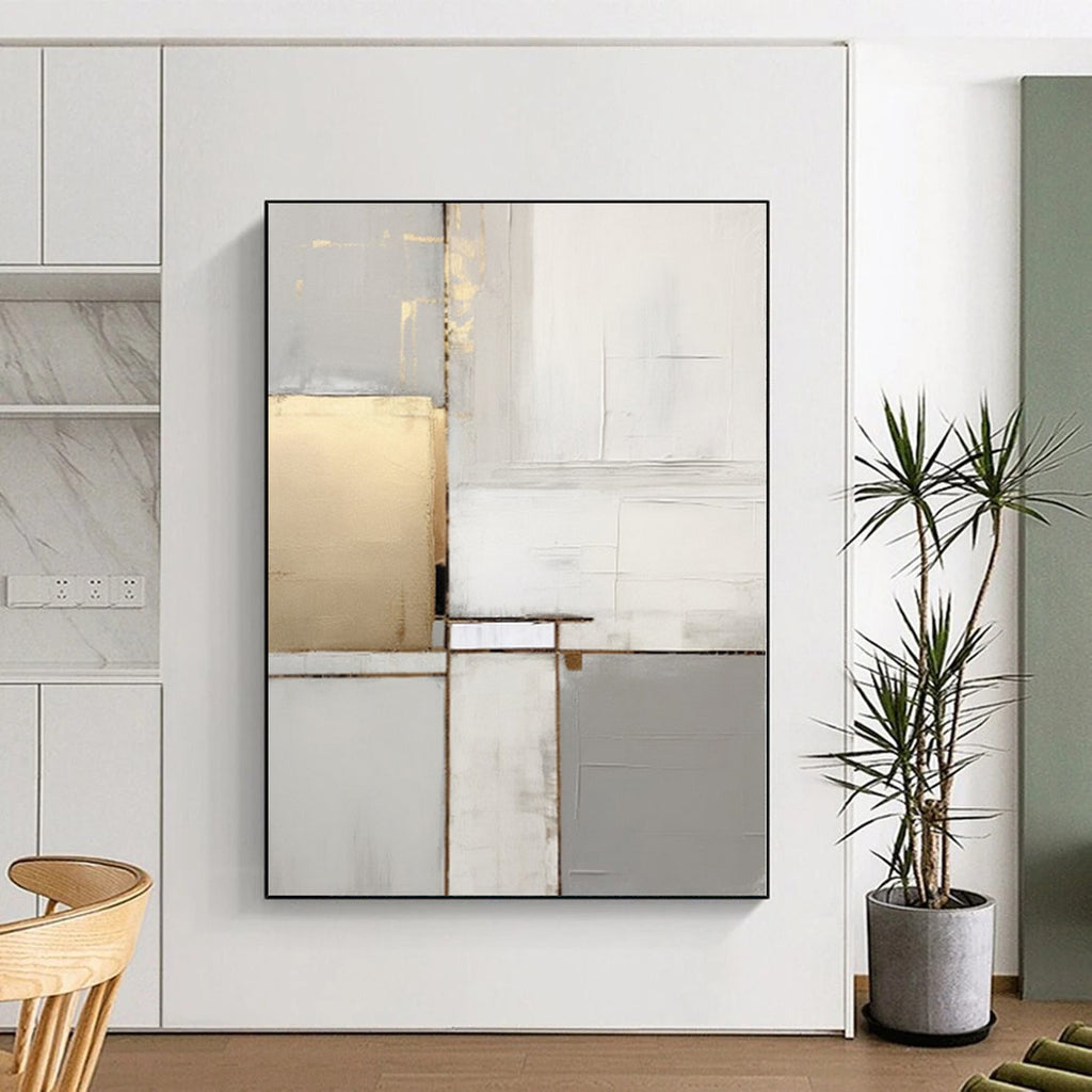 “Gold & Gray Fusion” - Gray, Gold Abstract Minimalist Painting On Canvas PS0390