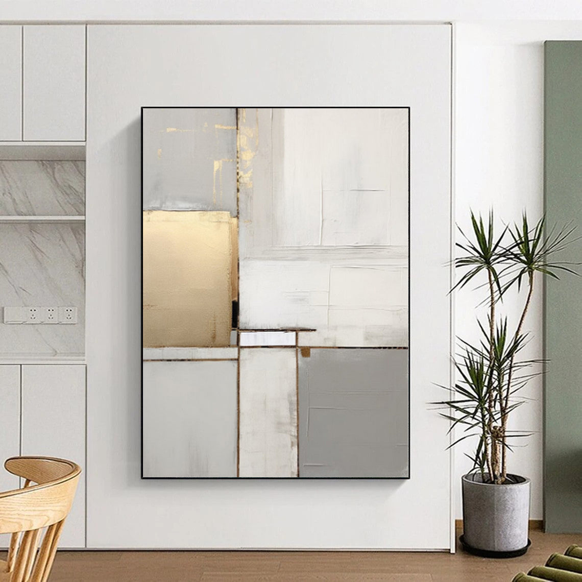 “Gold & Gray Fusion” - Gray, Gold Abstract Minimalist Painting On Canvas PS0390