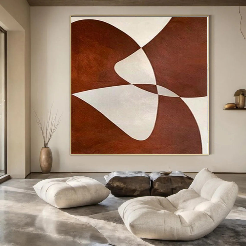 Brown and White with Intertwined Shapes "Elegant Entanglement" Abstract Painting On Canvas PS1114