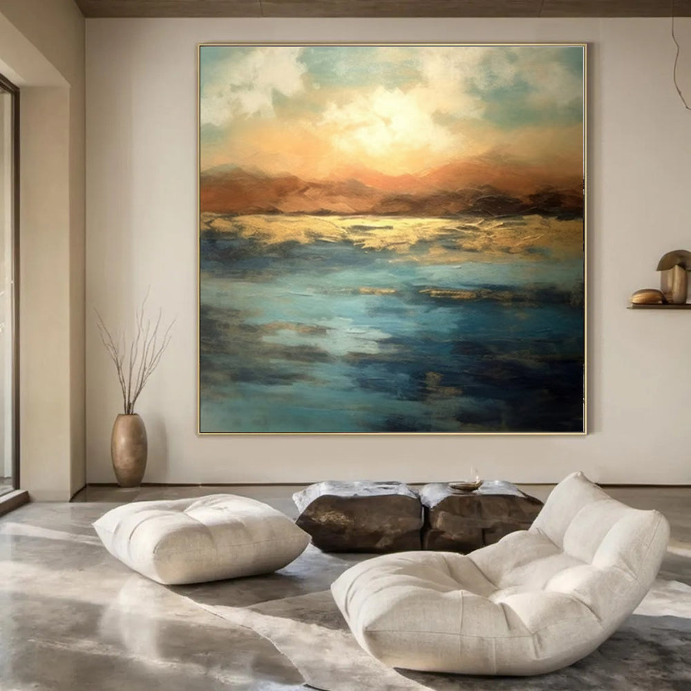 Landscape - Inspired, "Golden Horizon" – Abstract Landscape Painting On Canvas PS1028