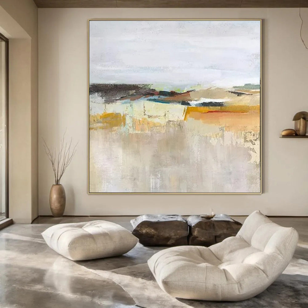 Soft Earth - Tone Abstract, "Desert Hush" – Abstract Landscape Painting On Canvas PS0927