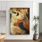Gold, Orange & Black Abstract Waves Painting On Canvas PS0822