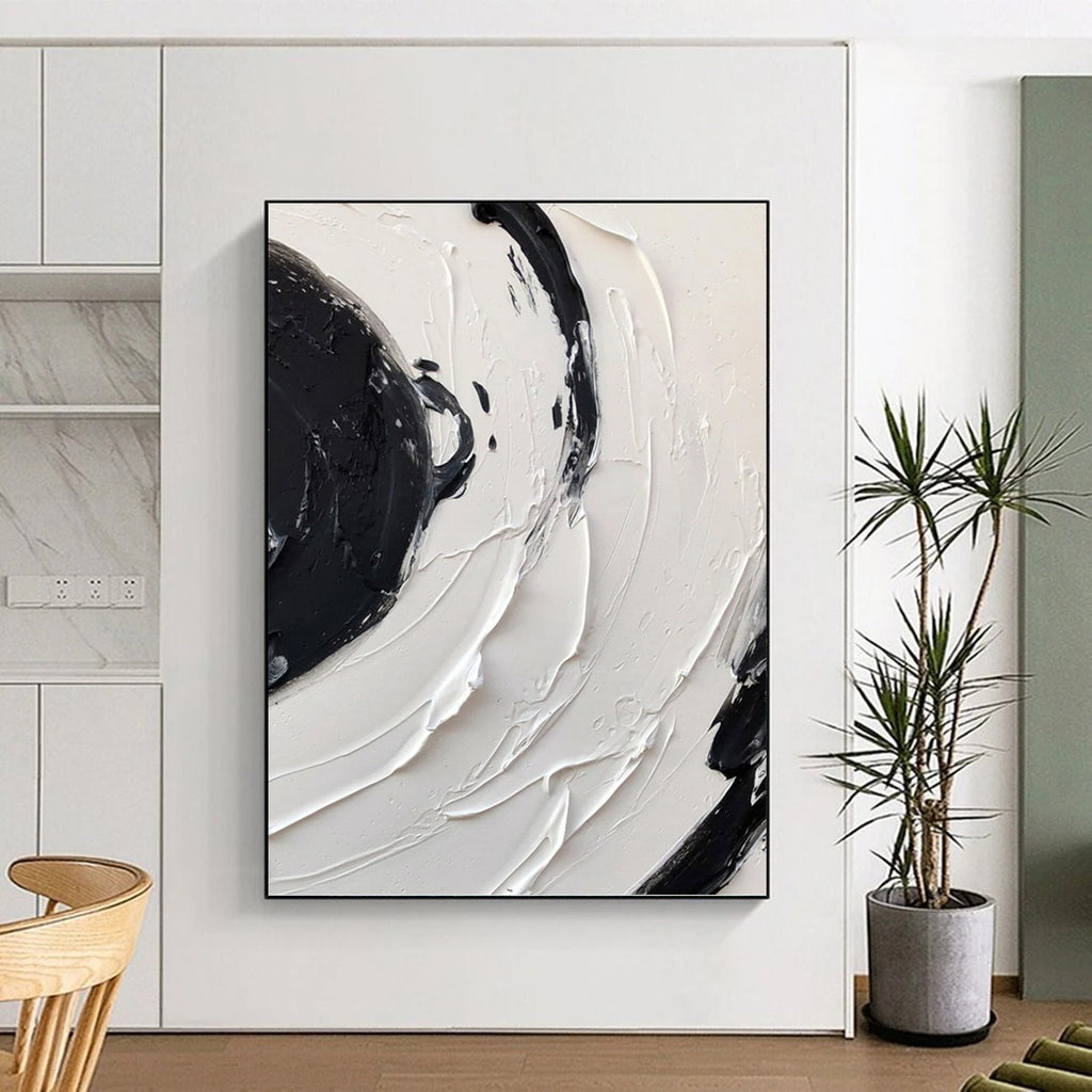“Swirling Black - White Textures” - Abstract, Dynamic - Textured Painting On Canvas PT1677