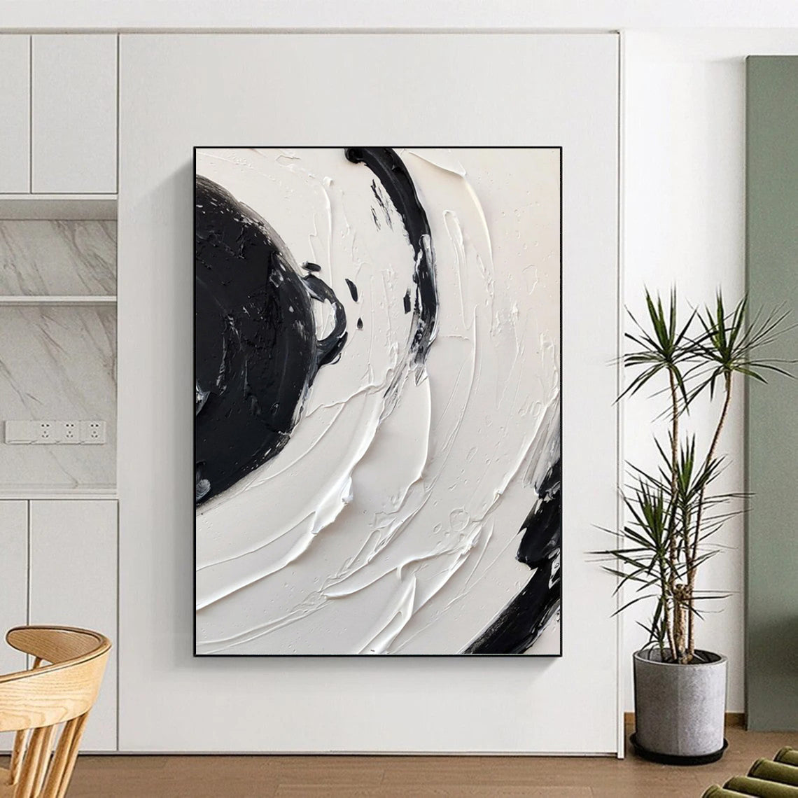 “Swirling Black - White Textures” - Abstract, Dynamic - Textured Painting On Canvas PT1677
