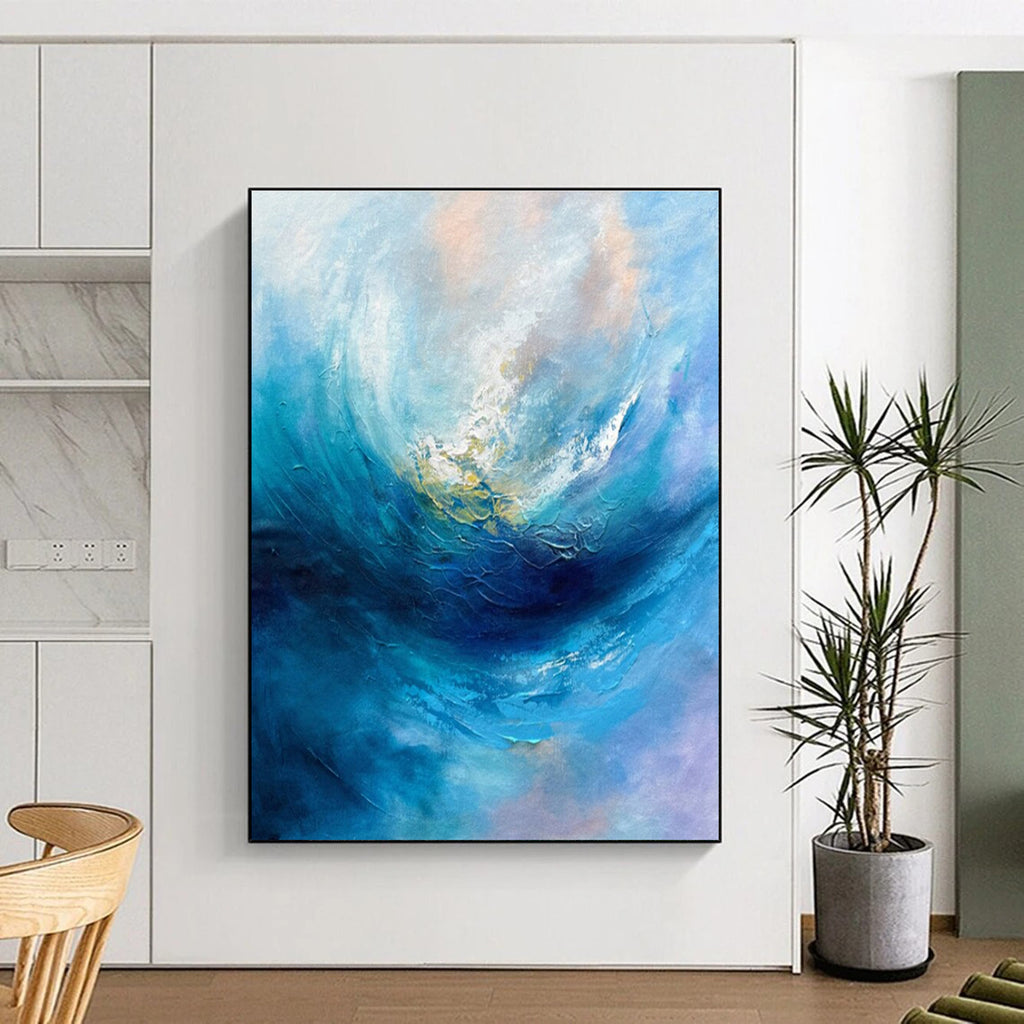“Swirling Blue Ocean Vortex” - Blue, White, Purple Abstract Seascape Painting On Canvas PS0683