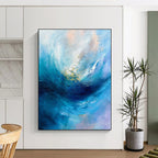 “Swirling Blue Ocean Vortex” - Blue, White, Purple Abstract Seascape Painting On Canvas PS0683