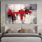 “Red - Gray Abstract Blocks” - Bold Red “Urban Pulse” Painting On Canvas PT1637