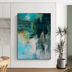 “Teal and Green Abstract” - Expressionist Abstract Painting On Canvas PT2286