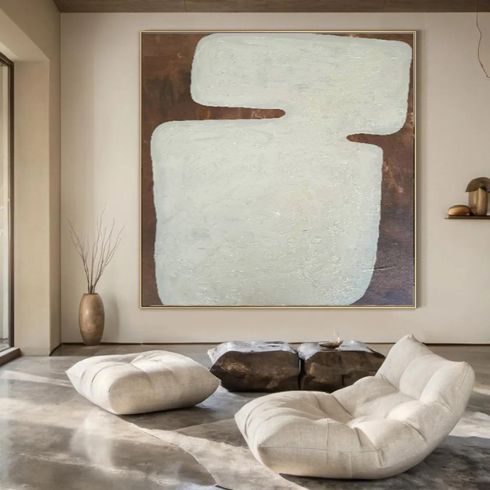 Off - White and Brown, "Rustic Charm" – Textured Abstract Painting On Canvas PS1000