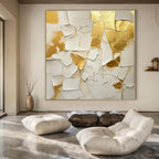“Cracked Gold - White Textured Art” - Mixed - Media Abstract Painting On Canvas PS0216