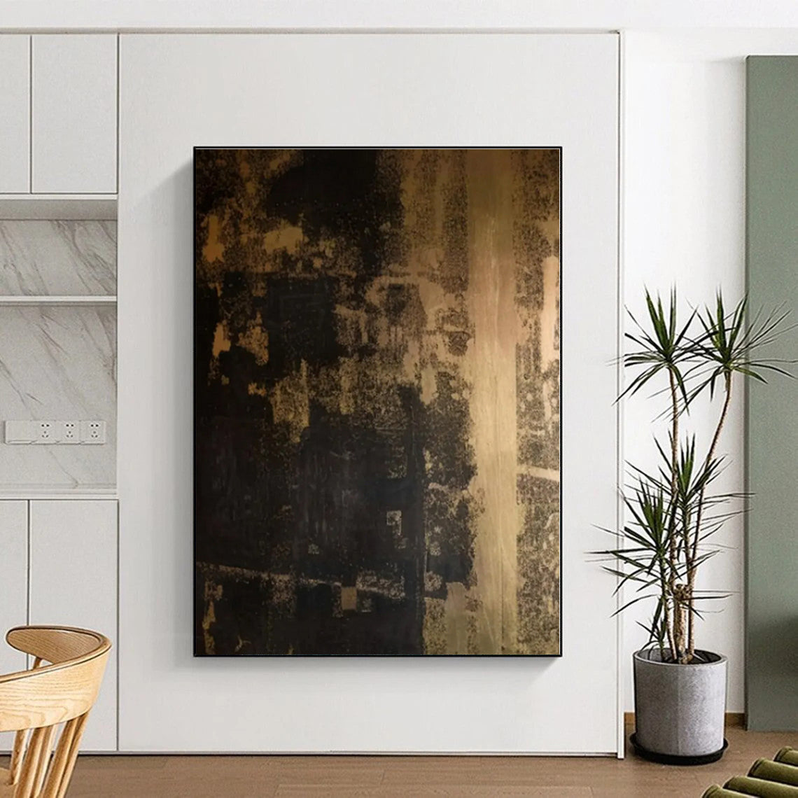 “Brown - Black Textured Composition” - Brown, Black Abstract Painting On Canvas PS0529