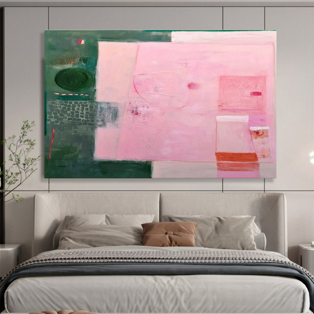 Pink & Green Abstract Composition Painting On Canvas DKS060