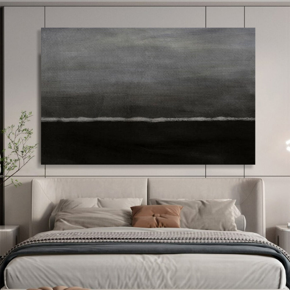 “Dark Gray Minimalist Horizon” - Subtle Tones Painting On Canvas PT1517