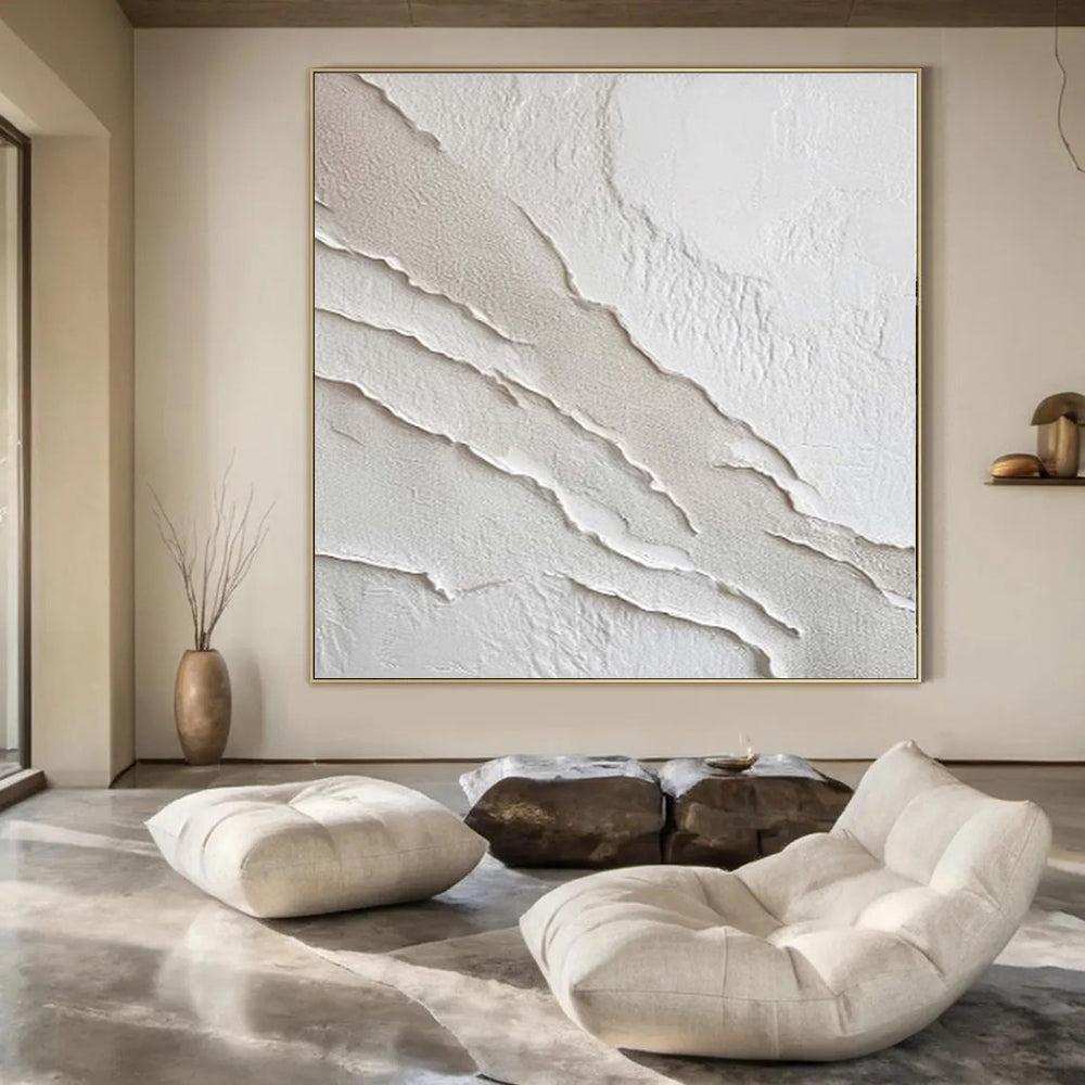 “White Textured Abstract” - Subtle Abstract Painting On Canvas PS0172