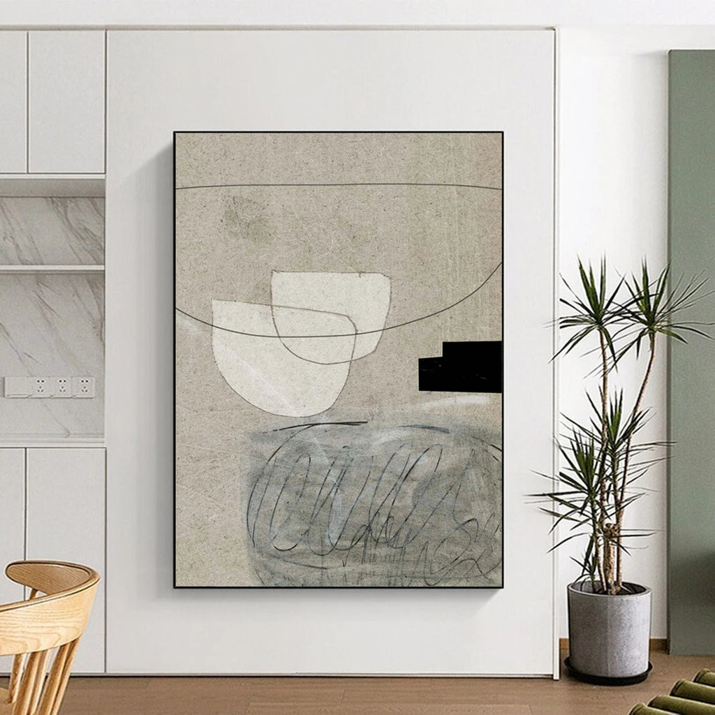 “Neutral Collage - Style Abstract” - Mixed Media on Beige Painting On Canvas DS238