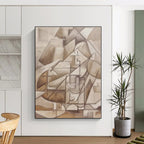 “Brown Cubist Structure” - Brown, Beige Cubist Abstract Painting On Canvas PS0400