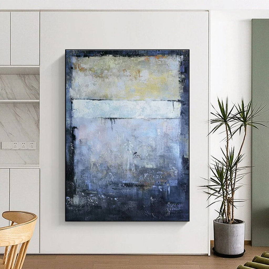 Layered Blue - Gray Tones, "Mystic Horizon" – Abstract Landscape Painting On Canvas PS0907
