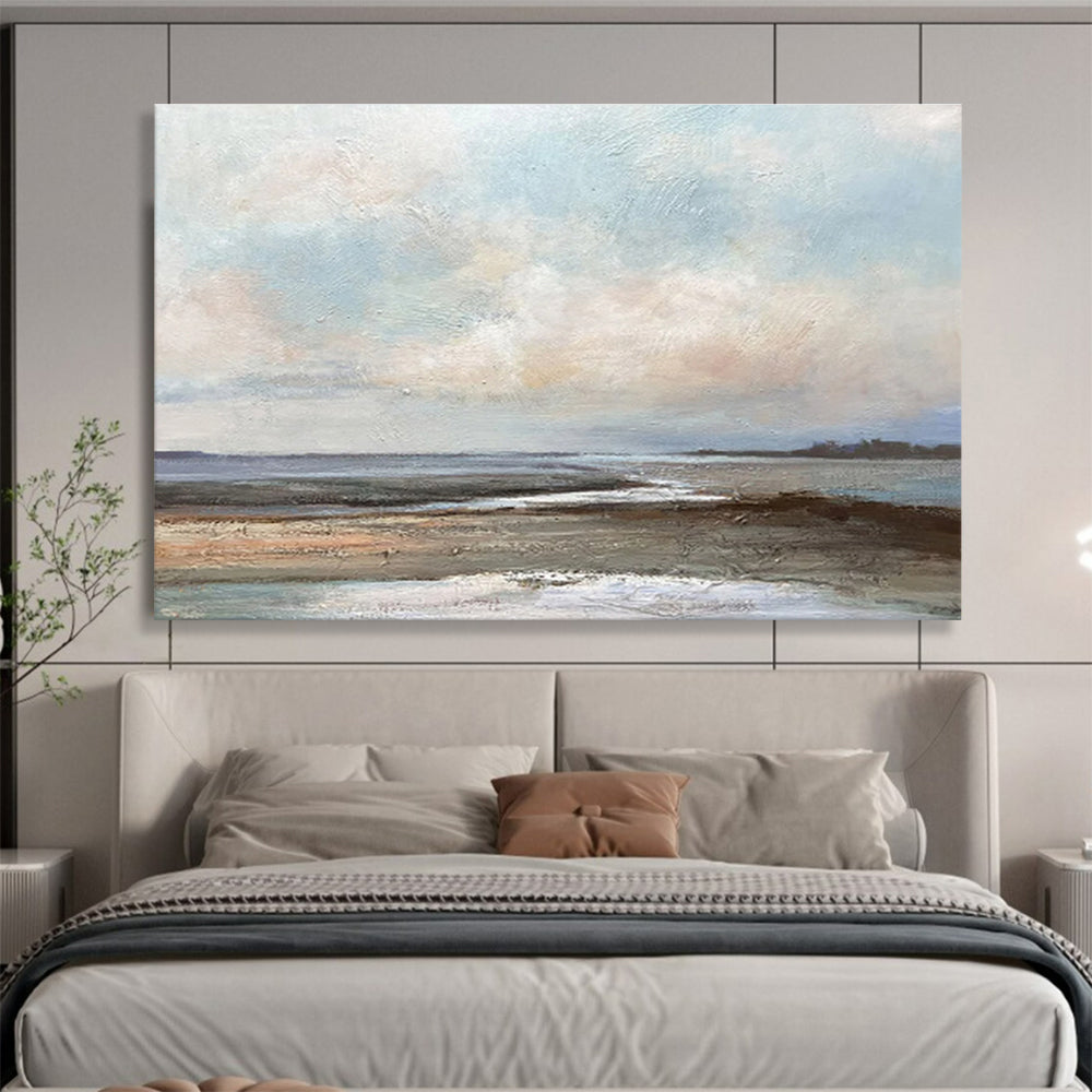 “Serene Coastal Marsh” - Blue, Gray & Brown Landscape, Impressionistic Oil Painting On Canvas DKS755