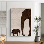“Brown Elephant Silhouette” - Minimalist Animal Painting On Canvas PT1329