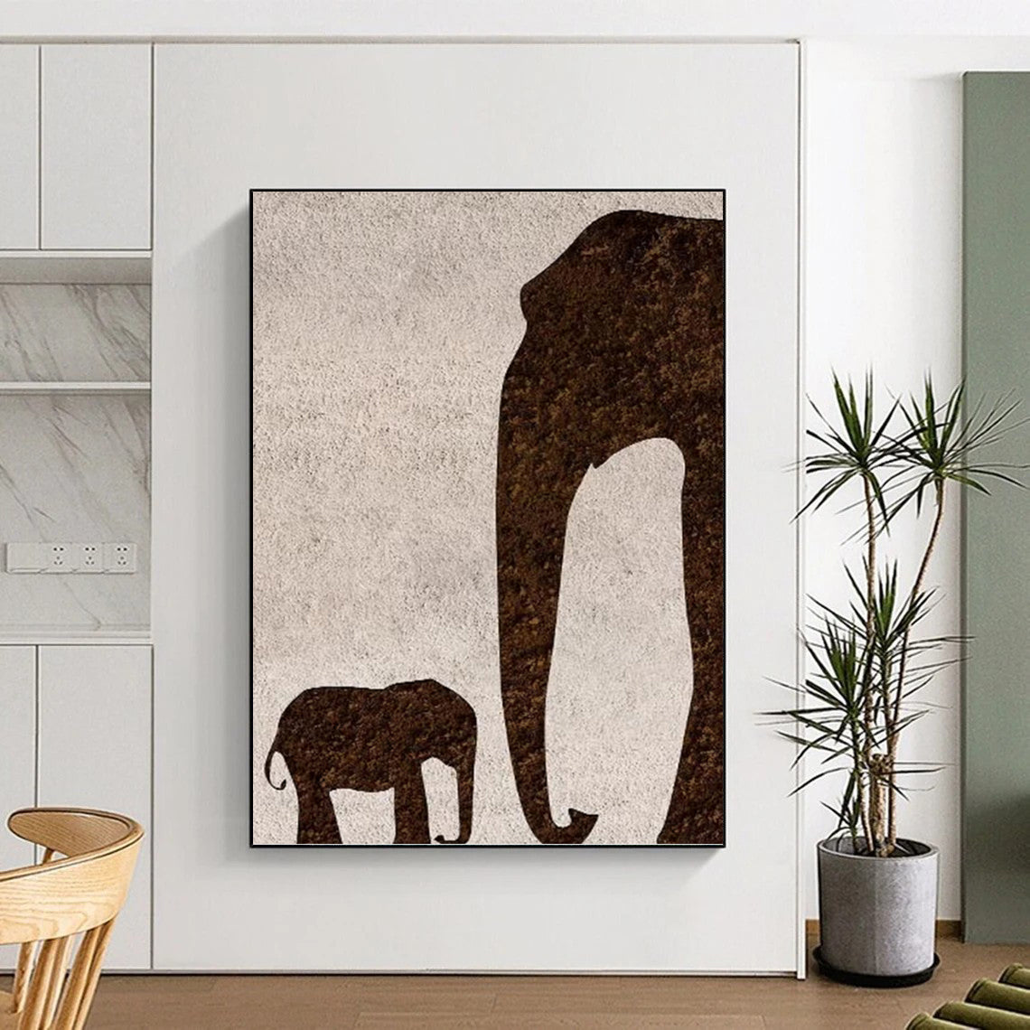 “Brown Elephant Silhouette” - Minimalist Animal Painting On Canvas PT1329