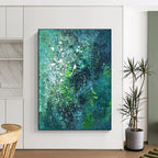 “Teal - Green Splatter Galaxy” - Teal, Green, White Abstract Expressionist Painting On Canvas PS0717