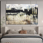 “Monochromatic Urban Abstract” - Black, White & Gray Abstract Cityscape, Moody Oil Painting On Canvas DKS717